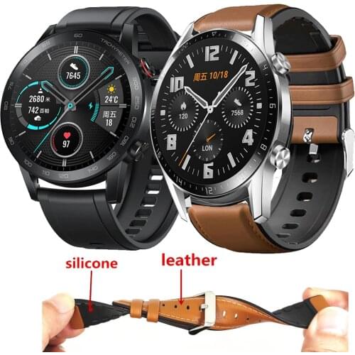 Leather + Silicone Bracelet Band For Huawei Honor Magic Watch 2 46mm Watch Strap For Huawei Watch GT 2 Honor Magic 2 Correa