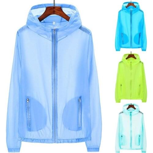 Unisex Summer Pockets Zip Hooded Windproof Sun-Protection Coat Fishing Jacket Outdoor Sports Windproof Rain Coat Cycling Jackets
