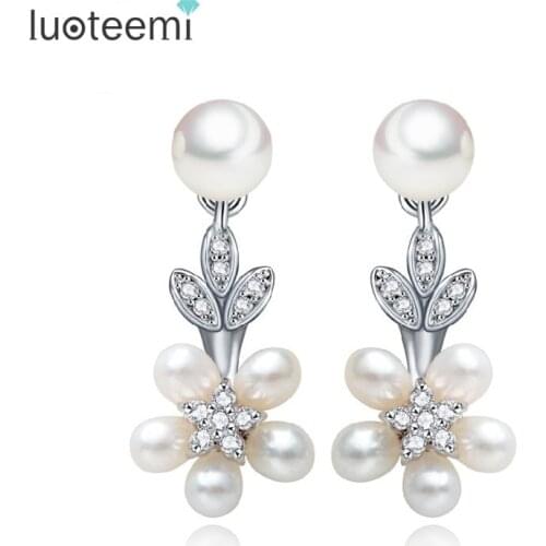 LUOTEEMI Luxury 5pcs Natural Freshwater Pearls Statement Stud Earrings For Women Noble Bijoux Bridesmaid Wedding Jewelry Gift