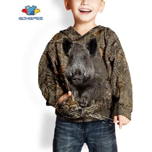 SONSPEE Wild Boar Hunting 3d Print Fashion Kids Hoodie Casual Streetwear Boys Baby Clothing Child Pullover Hoody Sweatshirts Top