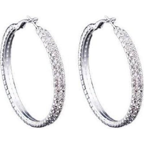 Fashion Crystal Rhinestone Exaggerated Luxury Round Big Circle Double Row Crystal Earrings Female Ear Ring