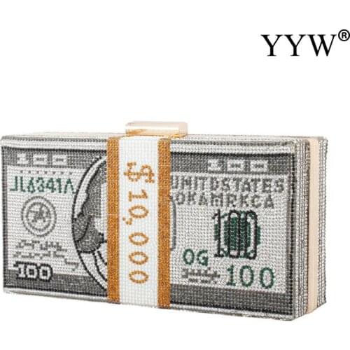 Fashion Trendy Women Clutch Bag Handbag Rhinestone Money Design Exquisite For Ladies Wedding Party Mini Wallet Purse Handbag