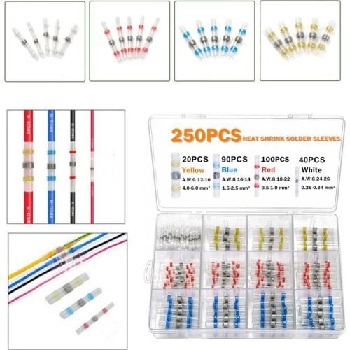 250/100/50PCS Mixed Heat Shrink Connect Terminals Waterproof Solder Sleeve Tube Electrical Wire Insulated Butt Connectors Kit