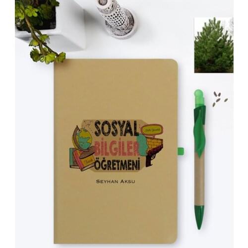 Personalized Social Studies Teacher Environmentalist Notebook and Seeded Pen Set-3