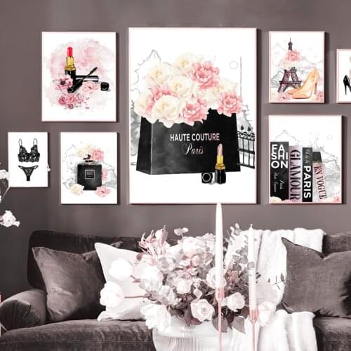 Salon High Heels Perfume Lipstick Mascara Wall Art Canvas Painting Nordic Posters And Prints Wall Pictures For Living Room Decor