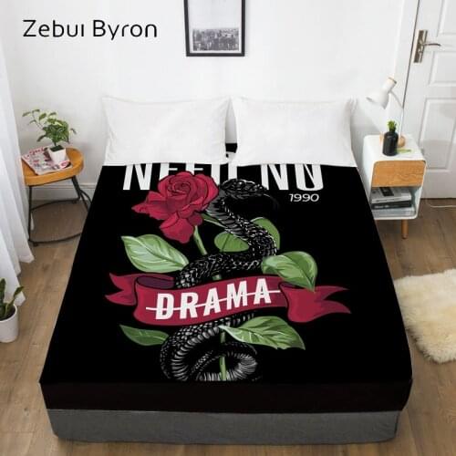 3D Custom Bed Sheet With Elastic,Fitted Sheet Queen/King,Black Viper Rose Mattress Cover, 200/150/160/180x200 bedsheet,drop ship