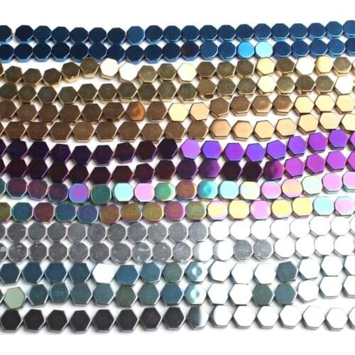 6mm Natural Stone Hematite Hexagon Stone Spacer Loose Beads for Jewelry Making Diy Bead Bracelet Necklace 15 Inches