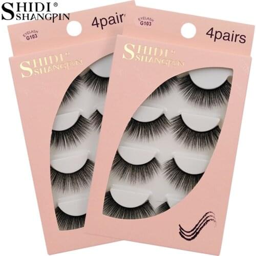 SHIDISHANGPIN 4 Pairs Mink Eyelashes Natural Long 3D Mink Lashes Handmade False Eyelashes Cilios 3d Fake Eyelashes Maquiagem