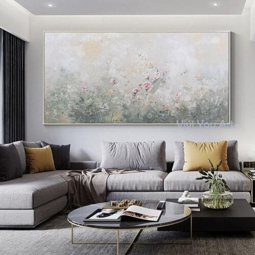 Modern Handpainted Abstract Large Blue and Whit Rose Flower Oil Painting On Canvas Home Decor Wall Art Picture For Living Room