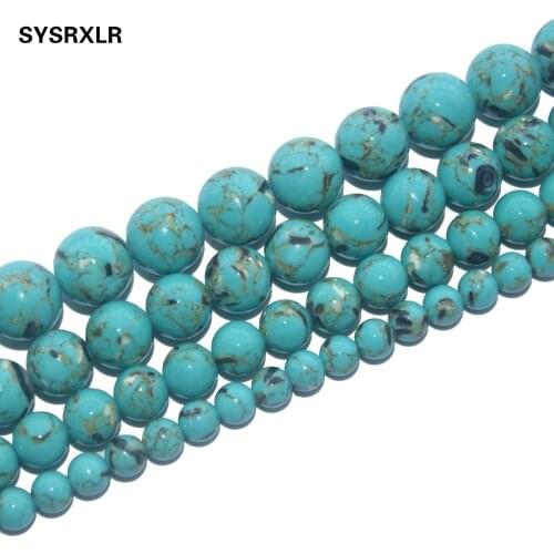 Light Blue Synthesis Turquoises Stone Round Beads For Jewelry Making DIY Bracelet Necklace Material 6 8 10 12 MM