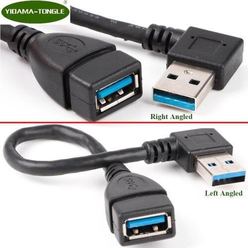 Angled USB 3.0 Male to Female Super Speed Computer USB3.0 Extension Cable Left and Right Angle Black extending cable