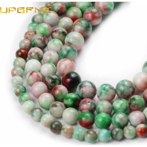 UPGFNK Natural Stone Beads Flower Korea Jadee Round Loose Spacer beads for Jewelry making DIY bracelet necklace 15'' 6/8/10MM