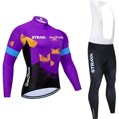 Spring Long Sleeve Cycling Jersey Set STRAVA MTB Bicycle Clothing Bicycle Maillot Ropa Ciclismo Mans Bike Clothes Cycling Set
