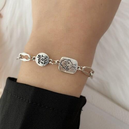 VKME Korean Fashion Chain Cute Bracelets For Women Girls Cuban Link Silver Metal Thick Chain Bracelet Charm Vintage Jewelry Gift