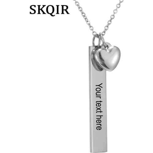 Customized Name Bar Pendant Necklace With Heart Stainless Steel Engrave Name Necklaces Nameplate Lettering Personalized Jewelry