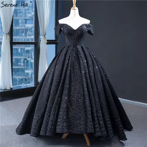 Serene Hill Black Vintage Sleeveless Wedding Dress 2019 Off Shoulder Sexy Glitter Bridal Gown Custom Made CHM67005