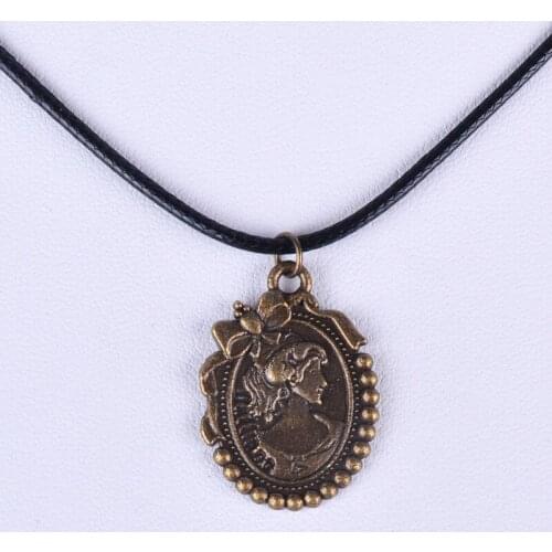 21*27MM Vintage antique bronze ancient cameo lady pendant necklace women choker wax cord rope necklace jewelry fashion jewellery