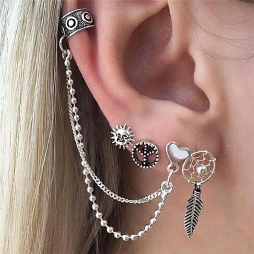 Animal Pattern Stud Earrings Punk Vintage Round Earrings vintage Bohemian Punk Stud Earrings Set Leaves Fashion Jewelry
