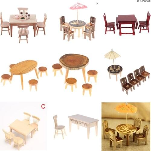 1Set Dining Table Chair Model 1:12 Dollhouse Miniature Wooden Furniture Toy Set High Quality