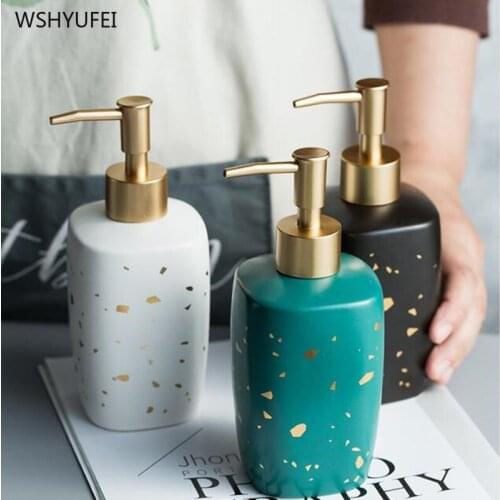 1pcs Large capacity 380ml ceramic marbling shampoo empty lotion container foam press pump bottle for soap shower gel