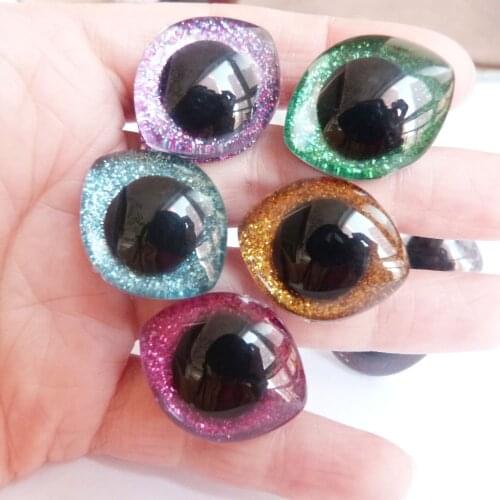 100pcs/lot 28x23mm 20x23mmOval design trapezoid plastic clear safety toy doll eyes + glitter Nonwovens + washer--color option