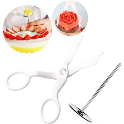 2Pcs Piping Flower Scissors Nail Safety Rose Decor Lifter Cream Cake Ice Cream Fondant Transfer Baking Pastry Tools