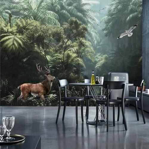 3D nature forest plant mural tropical rainforest landscape oil painting sofa TV background wall living room bedroom wallpaper