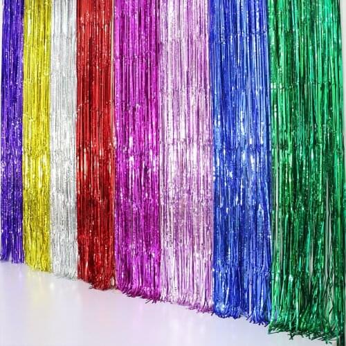 5Pcs 1x2Meter*5 Foil Fringe Tinsel Curtain Gold/Silver/ Green/ Blue/ Hot Pink Tinsel Shimmer Foil Door Curtain Birthday Decor