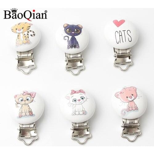 5Pcs Wooden Metal Baby Pacifier Clips For Holders Round Clasps Suspender Children Garment Accessories 29x45mm