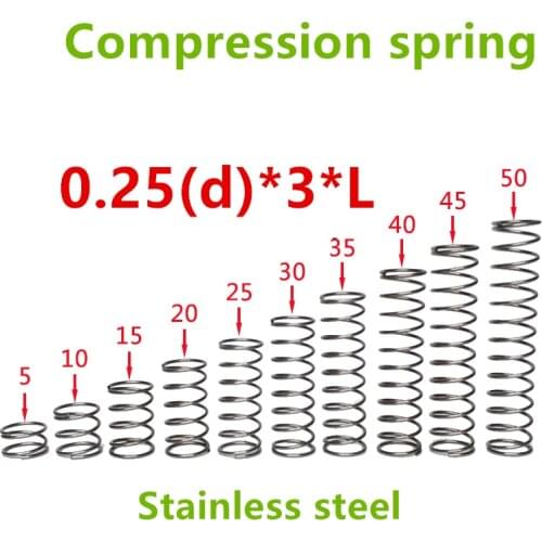50pcs 0.25*3*(5/10/15/20/25/30/35/40/45/50) Stainless steel Series small spot spring wire compression pressure springs