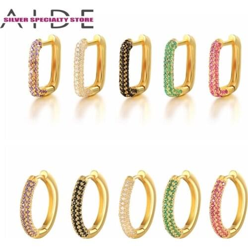 Aide Huggie Earrings 925 Sterling Silver Drop Earrings For Women Pendiente Piercing Rainbow CZ Earing Luxury Fine Jewelry Gifts