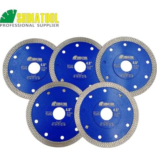 SHDIATOOL 5pcs 4"/105MM 4.5"/115MM 5"/125MM X Mesh Turbo Diamond Saw blade Cutting Disc for Marble Ceramic Porcelain Tile