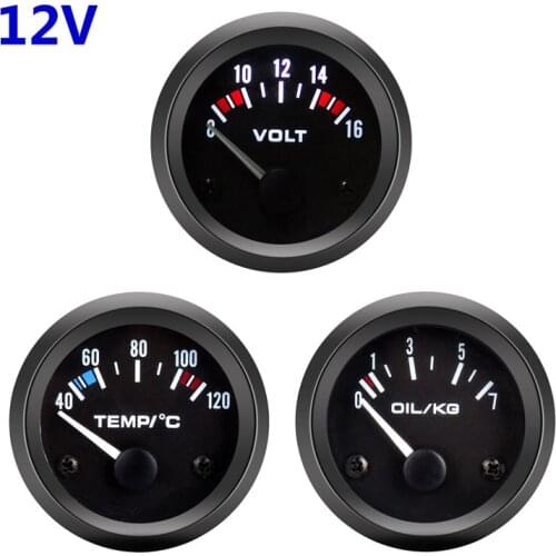 12V Car Voltmeter Fuel Level Gauge Meter 52mm Oil Pressure Meter Gauge Vehicle Universal Water Temperature Gauge Meter LED Light