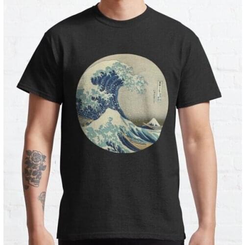 Great Wave off Kanagawa circle T-Shirt Tee short sleeve cotton t-shirt women and men