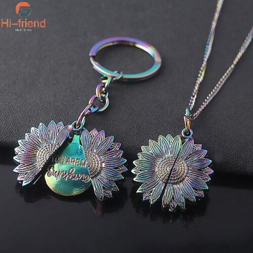 Sunflower Keychain You Are My Sunshine Romantic Color Open Customizable Letters Key Ring Party Gift Accessories