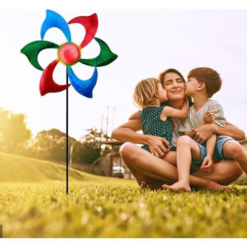 Colorful Rainbow Flower Windmill Rotating Wind Home Garden Courtyard Terrace Outdoor Decoration