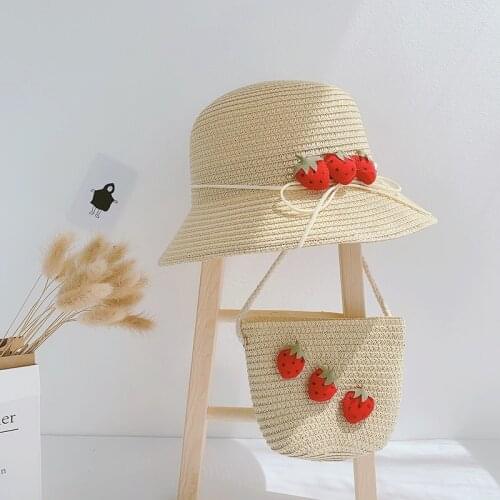 Lovely Summer Child straw hat and handbag bags Outdoor Kids holiday beach sun hat Girls baby cute Panama cap gorros1-6 year old