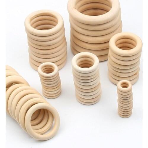 12-100MM DIY Wooden Beads Connectors Circles Rings Unfinished Natural Wood Lead-Free Baby teething Rings cuentas de madera
