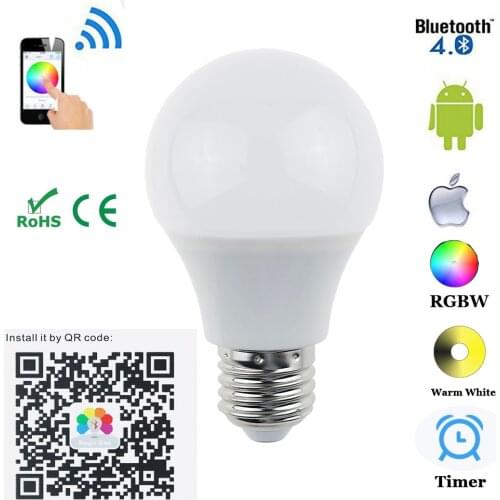 E27 B22 Bluetooth 4.5W LED Bulb RGBW Bluetooth 4.0 Smart LED Light Bulb Timer Color changeable by IOS / Android APP for hotel