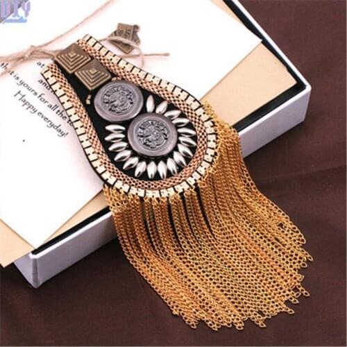 Fashion Tassel Chain Shoulder Board Badges Beads Fabric Metal Epaulet Epaulette Military Pin on Brooch Medal