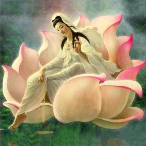 Guanyin Buddha & lotus, Diamond Mosaic diamond embroidery, 5D DIY square/round diamond painting, Religious picture gift AS605