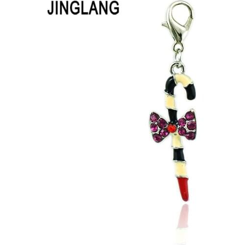 JINGLANG 12 pieces/Lot Lobster Clasp Charms Dangle Colorful Rhinestone Enamel Crutch DIY Charms For Jewelry Making Accessories