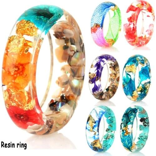 Resin ring natural small fresh handmade dried flowers gold leaf color fine epoxy ring fairy forest wedding engagement jewelry