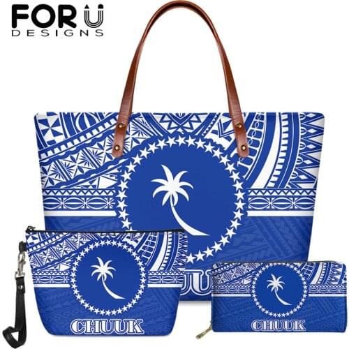 FORUDESIGNS High Quality Womens Handbags And Purse Set Blue Chuuk And Polynesian Tribe Printed Bag Women Casual Crossbody Bolsa