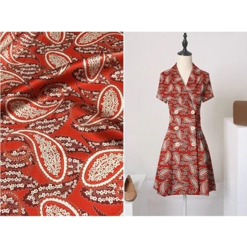 Red New Style Bottom Paisley Cashew Flower Printed Mulberry Silk Fabric 19 MM Stretch Silk Satin Fabric