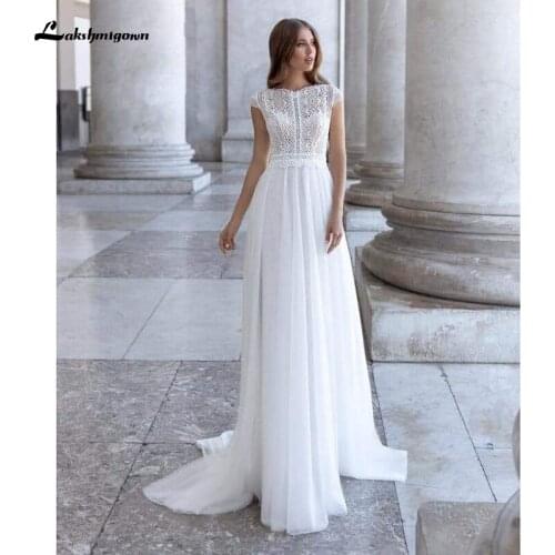 Lakshmigown White Lace Wedding Dresses Chiffon Boho Bridal Reception Wedding Party Gowns 2021 Trouwjurk Lace Beach Wedding Dress