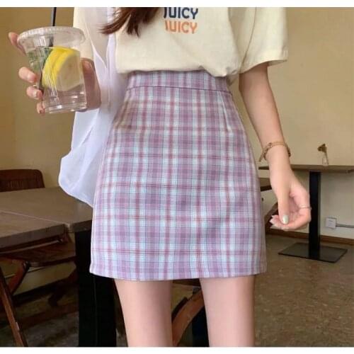Summer Harajuku Plaid Mini Y2K Skirt Women Fashion High Waist Lady Party Side Zipper Skirts Mujer Korean Streetwear Sexy Skirt
