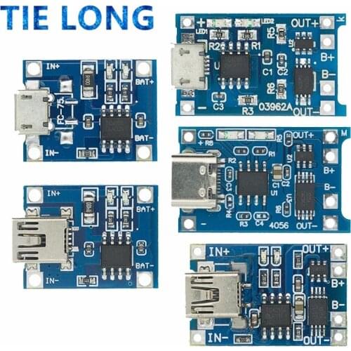 Mini Micro Type-c USB 5V 1A 18650 TP4056 Lithium Battery Charger Module Charging Board With Protection Dual Functions 1A Li-ion