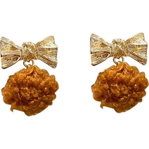Fashion Winter Sweet Geometric Drop Earrings New 2020 Lovely Ball Dangle Earrings Women Bowknot Brown Hairball Pendent Earrings