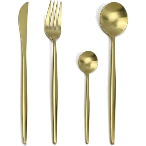 24 Pcs Gold Cutlery Set Dinner Dessert Fork Spoon Knife Set Wedding Dinnerware Set 304 Stainless Steel Tableware Drop Shipping